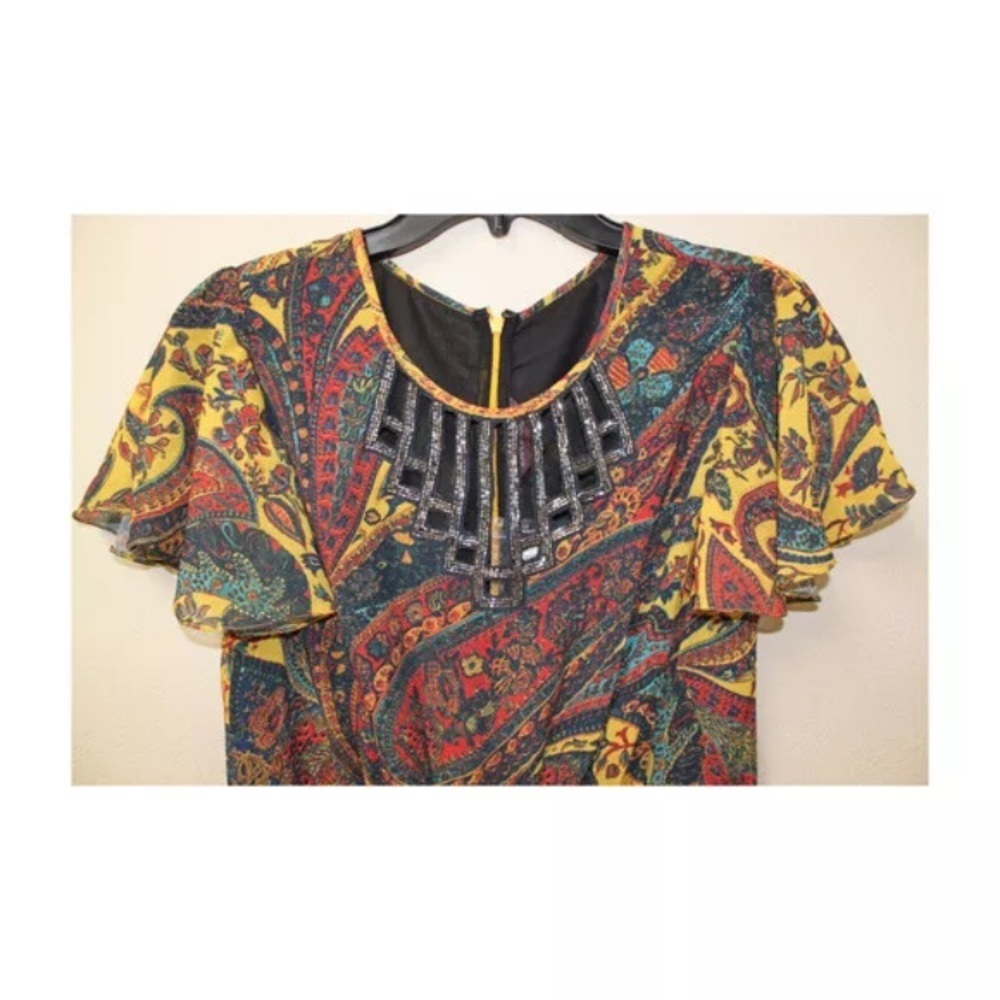 Anthropologie Ranna Gill Yellow Georgie‎ Embroidered Paisley Jumpsuit NWT size 6 - Picture 6 of 15